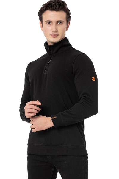 Yarım Fermuarlı Siyah Erkek Sweatshirt M1519TS - Thumbnail