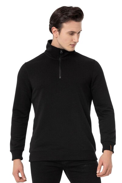 Yarım Fermuarlı Siyah Erkek Sweatshirt M1519TS - Thumbnail